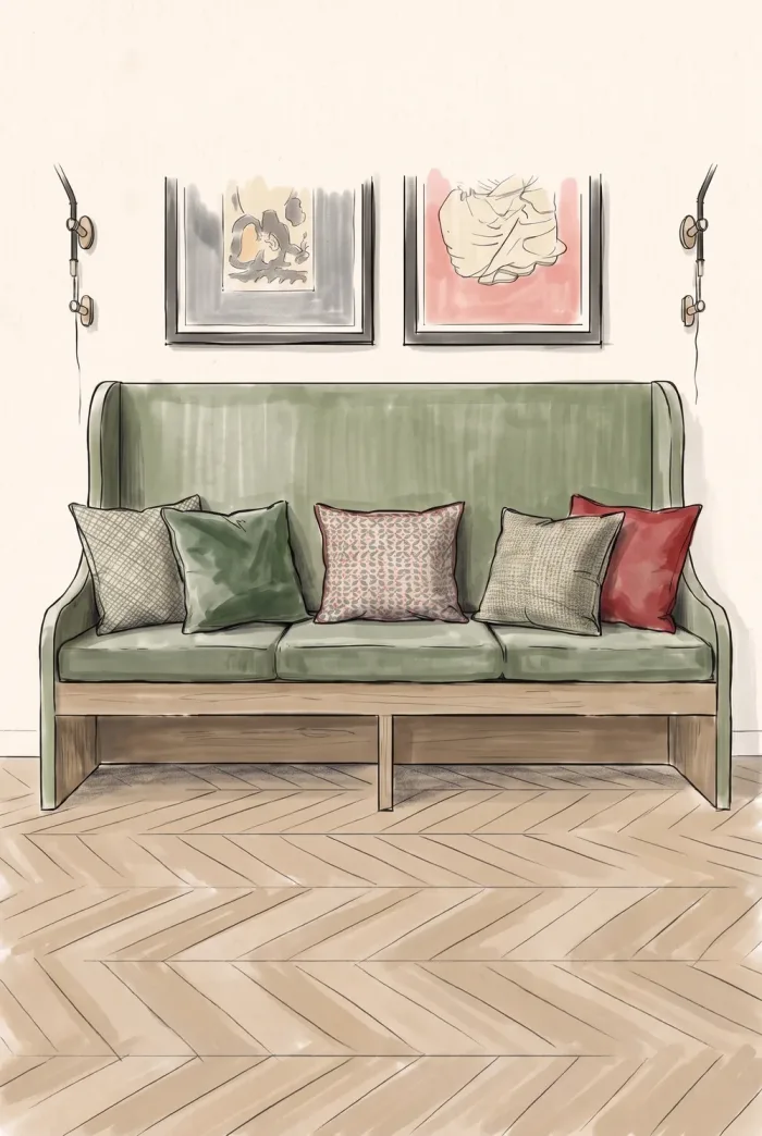 A sketch of a green bench