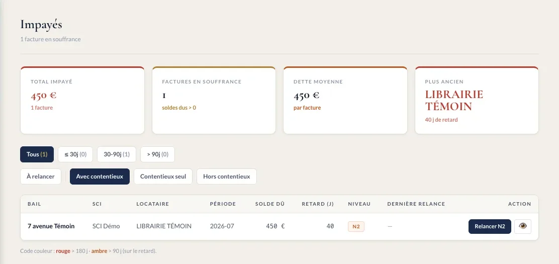 Late payments screen